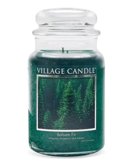 Village Candle Balsam Fir Large Apothecary Jar, Scented Candle, 21.25 oz., Greenc