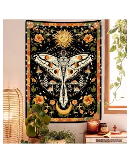 Aipon Orange Moth Tapestry Boho Retro Floral Flowers Tapestries Aesthetic Vintage Mushroom Tapestries for Bedroom Indie Small Tapestry Wall Hanging for Living Room Dorm (30'' × 40'', Orange)